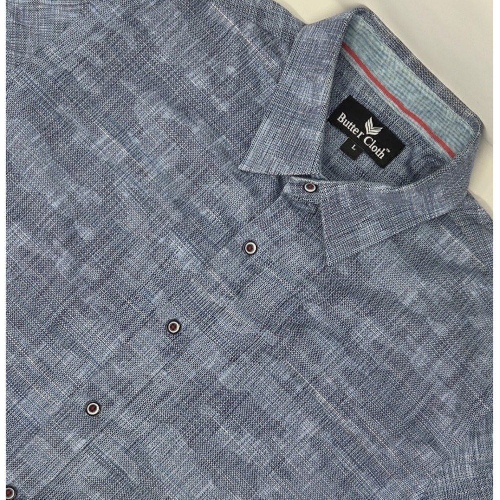 Butter Cloth Mens Large Blue Camouflage Long Sleeve Button Down‎ Shirt Flip Cuff